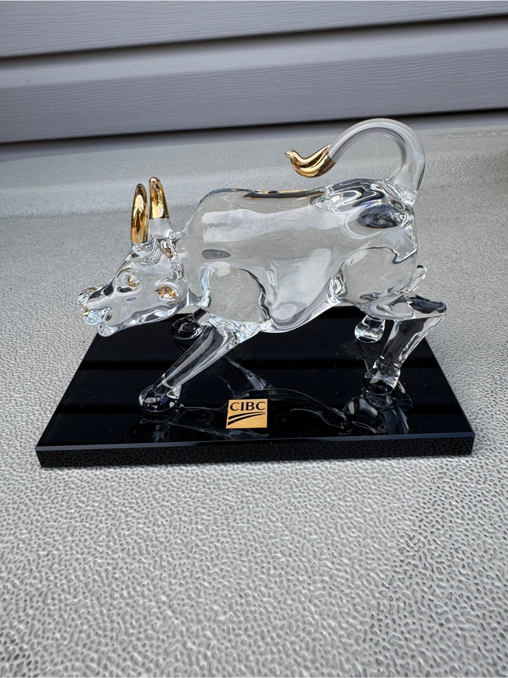 CIBC Clear art glass crystal bull paperweight animal figurine